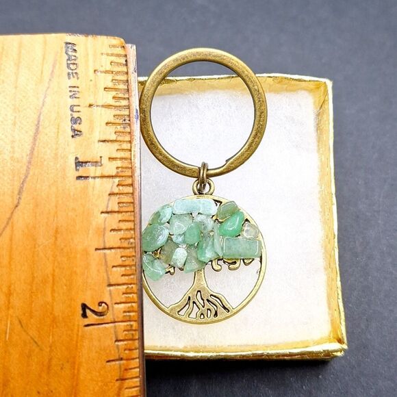 Aventurine tree of life keychain bronze keyring charm accessory - Picture 3 of 3